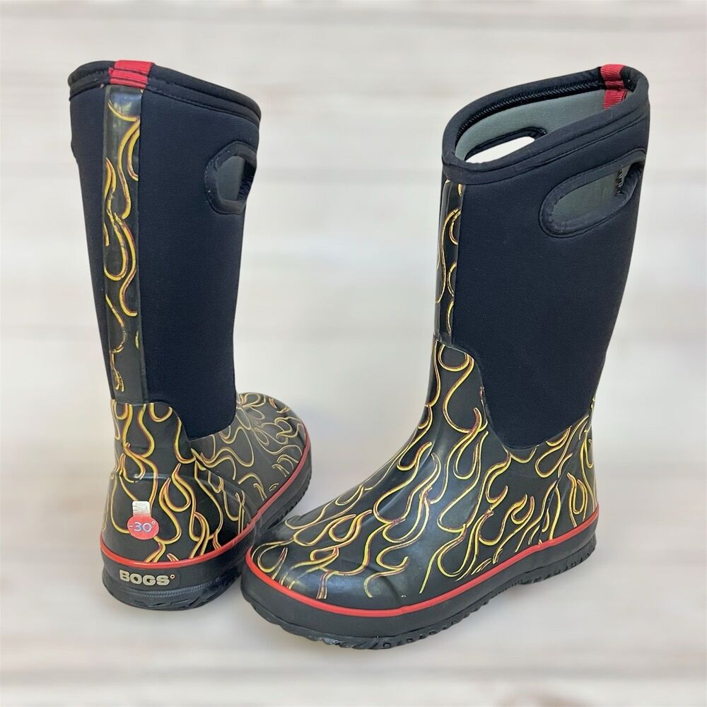 Bogs Boots Classic Flame Waterproof Kids Sz 3 Youth Boys Winter Rain Snow -30° F